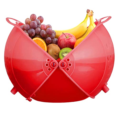 Image of Kuber Industries Plastic Drain Basket /Washing Bowl For Fruits, Vegetables, Pasta, Poha With Swinging Lid- Pack of 2 (Red)-50KM01828