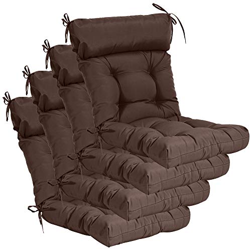 Image of QILLOWAY Outdoor Rocking Chair Cushions Set of 4, 100% Polyester Waterproof Patio Rocking Chair Cushion, High Back Weatherproof Chair Pad for Adirondack & Outdoor Furniture, Coffee