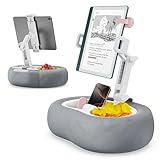 TAZENI Tablet Kindle Pillow Stand Holder with 2 Trays Fit 4''-13'' Phone/Tablet/Kindle iPad Holder Stand for Bed with Soft Plus Fabric Reading Accessories Gift for Reading, Gray