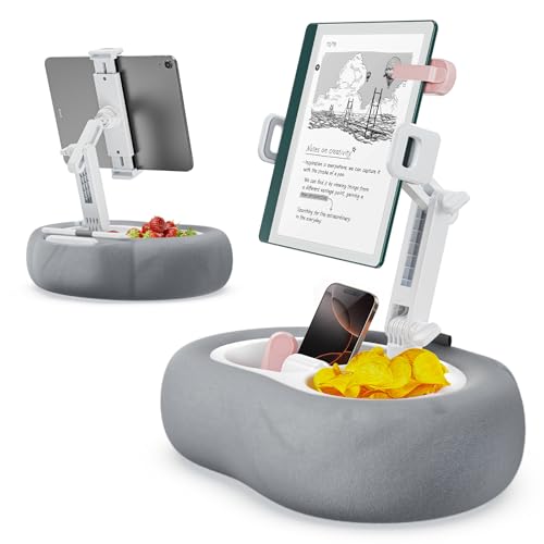 TAZENI Soporte de almohada para tablet Kindle con 2 bandejas para teléfono/tableta/Kindle Tablet iPad de 4 a 13 pulgadas, soporte para cama con tela suave Plus, accesorios para Kindle/tablet, regalo