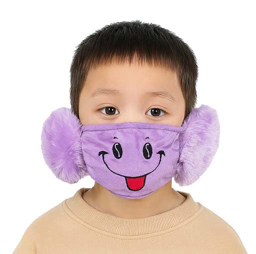 mikoniko Kids Winter Plush Face Mask with Ear Muffs | Warm & Breathable | Unisex | Ages 3–10 Years | Pack of 1_Purple-picture-19
