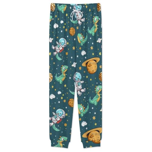 Dinosaur Astronaut Cute Men's Crew Neck Pajama 2 Piece Set Long Sleeve Loungewear Top And Bottom4