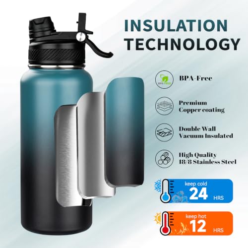 Image of 32 oz Insulated Water Bottle with Leak-proof 2-in-1 Straw and Spout Lid,Stainless Steel Sports Water Bottle with Handle,Double Wall Vacuum Metal Water Flask for Travel Camping School(Indigo black,4)