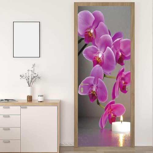 Tizhweqo Pegatina Puerta Chino Asiático Pegatinas para Puertas Flores Adhesivo Vinilo 3D Puerta Pegatina Pared Murales Papel Pintado Poster para Sala de Baño Decorativos 95x215 cm a5453