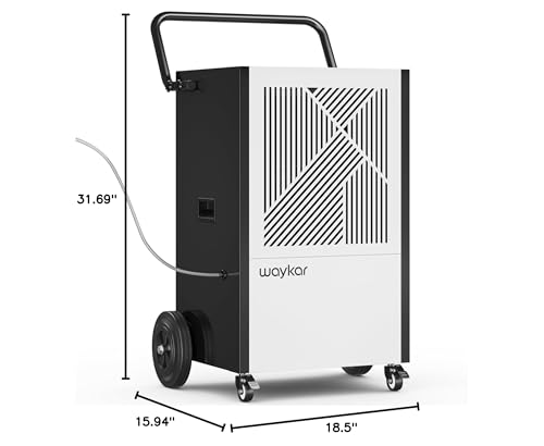 Image of Waykar 216 Pints Commercial Dehumidifier with Pump, Drain Hose and Washable Filter Space up to 8500 Sq. Ft, for Basements, Industrial or Commercial Spaces and Flood Restoration - 5 Years Warranty