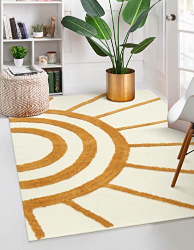 Image of OJIA Boho Area Rug 4' X 6', Tufted Living Room Rug Cotton Woven Machine Washable Rugs Beige Bedroom Rug, Farmhouse Tribal Floor Carpet Accent Rugs for Nursery Room/Dining Room