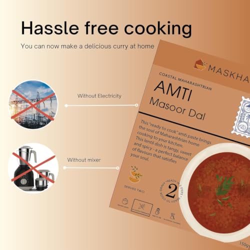 Image of Maskhari Ready to Eat Amti Masoor Daal Pack of 2 150g Each Heat and Eat Maharashtrian Masoor Dal Instant Indian Food High Protein No Preservatives Artificial Colors Ready Meal Travel Office Camping
