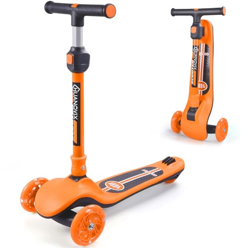 Patinete plegable de 3 ruedas para niños de 3 a 12 años con ruedas de poliuretano intermitentes y manubrio ajustable en altura, diseño seguro de inclinación para dirigir, cubierta de patrón extra