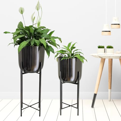 Image of Black Nickel Planters with Stand (Set of 2) Indoor Pots for Living Room Bedroom Balcony Home and Office (Black Nickel)