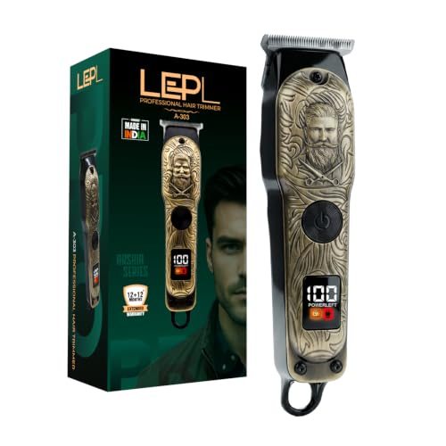 Image of A-303 Hair & Beard Trimmer for Men, Stainless Steel Blades, 1200mAh Battery, 150 Min Runtime, 6000 RPM Motor, Turbo Mode, LED Display, Type-C Fast Charging, 2 Year Warranty, Gold