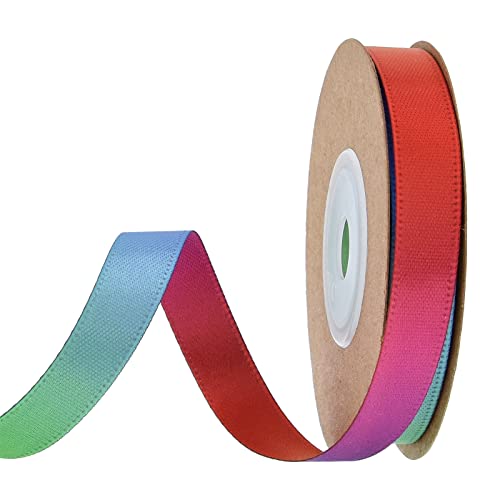 image for LaRibbons 3 Rolls Dark Gradient Rainbow Color Double Face Stain Ribbon