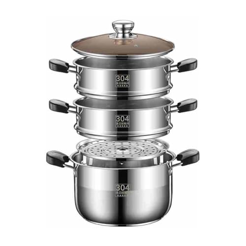 Juego de vaporera de acero inoxidable de inducción de 2/3 niveles, olla y utensilios de cocina, 26 cm con mango BK, ideal para cocinar y preparar comidas saludables