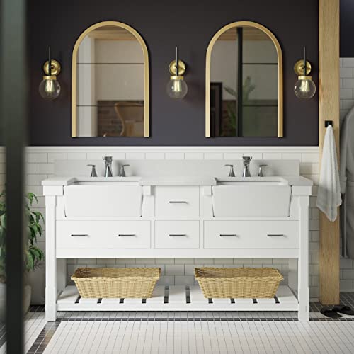 Charlotte 72-inch Double Farmhouse Bathroom Vanity (Quartz/White): Includes White Cabinet with Stunning Quartz Countertop and White Ceramic Apron Sinks