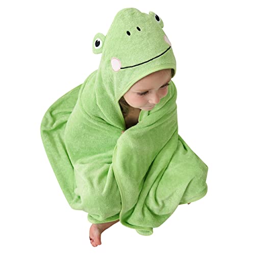 Image of HIPHOP PANDA Hooded Towel - Rayon Made from Bamboo, Bath Towel with Bear Ears for Newborn, Babie, Toddler, Infant - Absorbent Large Baby Towel - Frog, 30 x 40 Inch