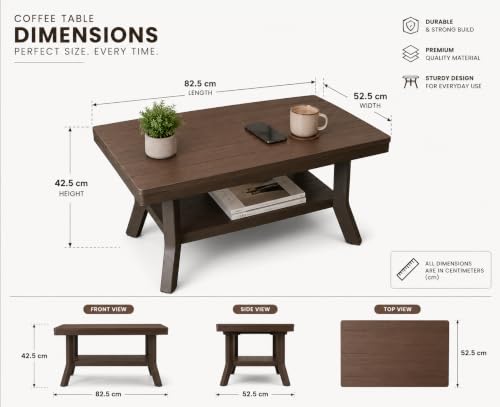Image of ARWI Creations Royal Plastic Centre Table for Living Room with Storage Shelf, Coffee and Tea Table for Home, Balcony and Garden, Dark Brown, 82.5 x 52.5 x 42.5 cm
