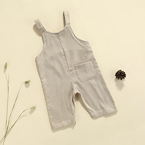Newborn Baby Boy Girl Summer One Piece Button Suspender Overalls Jumpsuit Sleeveless Plain Romper Outfit Bib Pants (A-Khaki, 18-24 Months) #TOP2