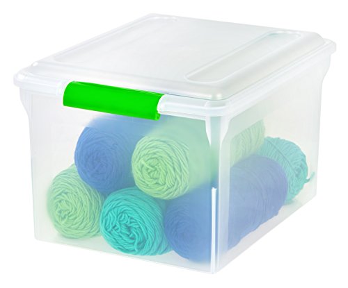 Iris Usa Letter/Legal File Tote Box, 4 Pack, Bpa-Free Plastic Storage Bin Tote Organizer With Durable And Secure Latching Lid, Stackable And Nestable, Clear With Green Buckles #TOP6