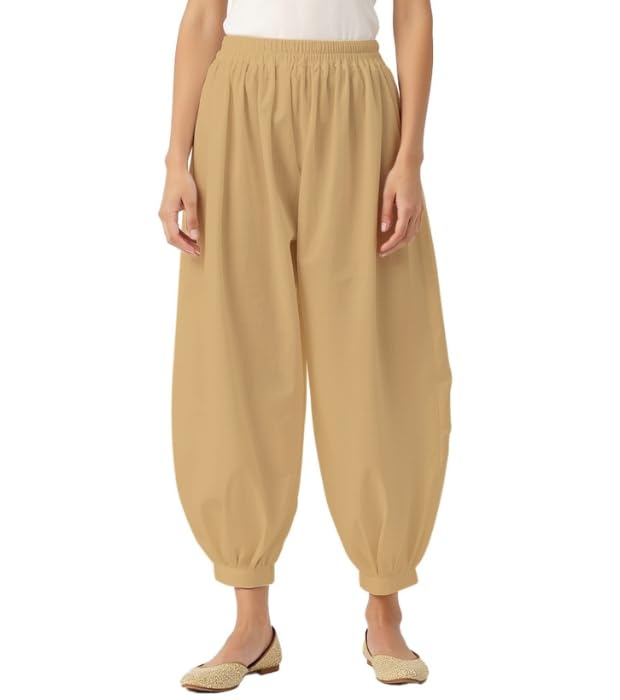 Image of Women's Cambric Cotton Afghani Patiala Salwar - Loose Fit, Elastic Waist, Deep Pockets | Ethnic & Casual Wear