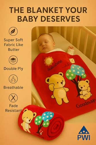 Image of PWI Baby Wrapper Blanket for Newborn | Ultra Soft Cloudy Fabric | Double Layer for All-Season Use | 80x110 cm | Swaddle Blanket for 0-3 Years (Red)