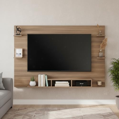 Image of FURNEASER Harrison Wall Mount TV Cabinet for Living Room | TV Unit with Back Panel, Set Top Box Stand & Display Shelves | Modern TV Rack & Entertainment Unit for 43 50 55 Inch TV (Exotic Teak)