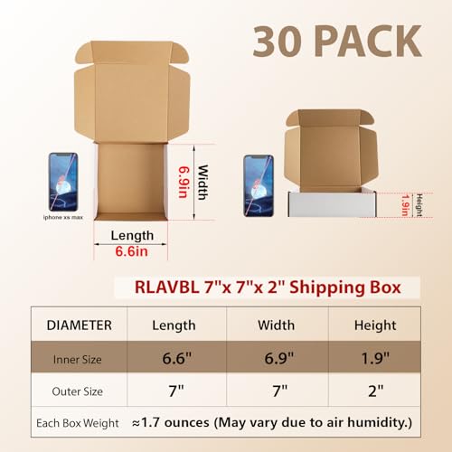 Image of RLAVBL 30 Pack 7x7x2 Shipping Boxes, White Corrugated Cardboard Mailer Box for Packing Mailing Small Business