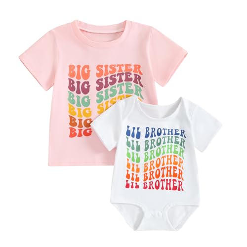 Image of Baby Big Sister Lil Sister Big Brother Lil Brother Shirts Set Matching Outfits Bro Sis Short Sleeve Romper Tops