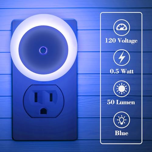 Image of KINUR 6 Pack Blue, LED Night Lights Plug into Wall with Dusk to Dawn sensors, Plug in Night Lights for Kids Room, Bedroom, Bathroom, Baby Nursery,Stair Lights, Hallway Light