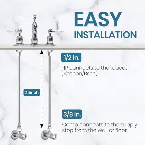 Dreyoo 6 Pack 24 Inch Toilet Water Supply Line, 3/8\" Comp x 1/2\" FIP Faucet Hose Connector, Stainless Steel Braided Faucet Supply Line Extension, with 2 Wrenches and 2 Sealing Tapes - Thumbnail 5