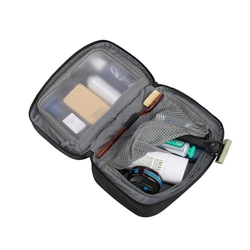 Image of Away Small Toiletry Bag - Water-Repellent Travel Toiletry Bag with Clamshell Opening, Interior Compartments, Retractable Top Handle - Jet Black