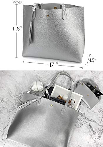 Image of Minimalist Clean Cut Pebbled Faux Leather Tote Womens Shoulder Handbag