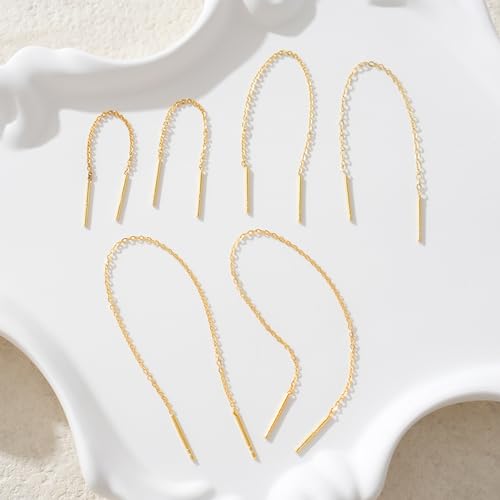 3 Pairs Threader Earrings 925 Sterling Silver Long Chain Earrings Bar/Ball Wrap Threader Drop Earrings for Women Lightweight Minimalist Mother's Day Jewelry Set2