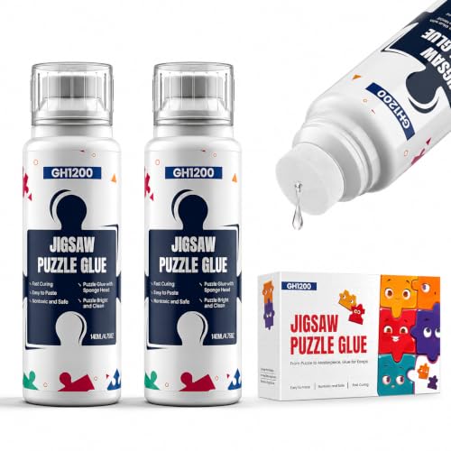 GH 1200 2 Pack Jigsaw Puzzle Glue Clear with Sponge Applicator, N...
