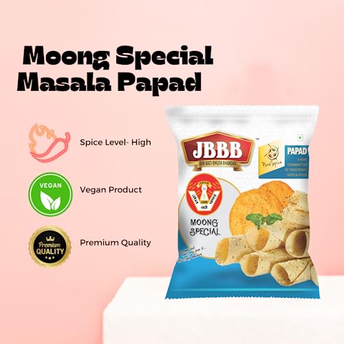Image of JBBB Combo of Moong Special Papad + Moong Special Garlic Papad - 400g (200g Each) | Rich in Traditional Indian Taste, Aroma and Flavour | Home Made, Healthy| Ideal for Lunch, Dinner (Pack of 2)