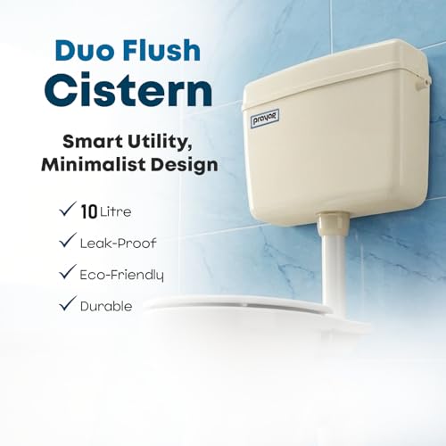 Image of Prayag 10 Litre Dual Flush PTMT Cistern Tank for Toilet Wall Mount Flush System with Top Push Button Water Saving Leak Resistant Strong Plastic Bathroom WC Flush with Accessories (Ivory)