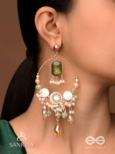 Image of SANJOYA by EVERSTYLISH Embroidered Earrings for Women | Hoop Earrings with Stones, Beads, Pearls & Glass Drops | Lightweight Ethnic & Festive Jewelry for Weddings & Parties