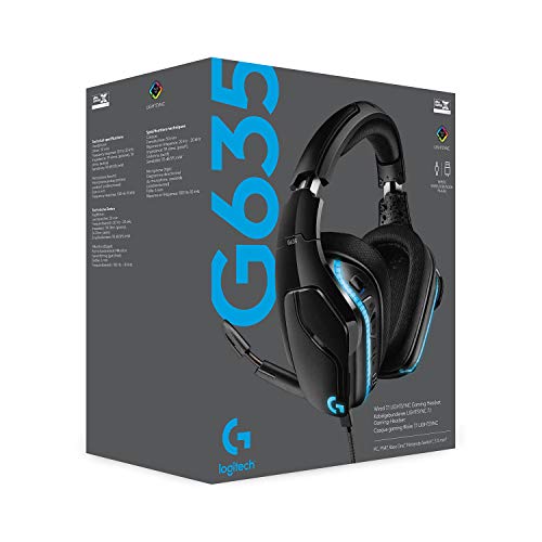 Logitech G635 Cuffie Gaming RGB Cablate, Audio Surround 7.1, Cuffie DTS: X 2.0, Drivers Pro-G 50 mm, Jack ‎Audio USB 3.5 mm, Microfono Flip-to-Mute, PC/Mac/Xbox One/Switch ‎PS4/Nintendo, Nero