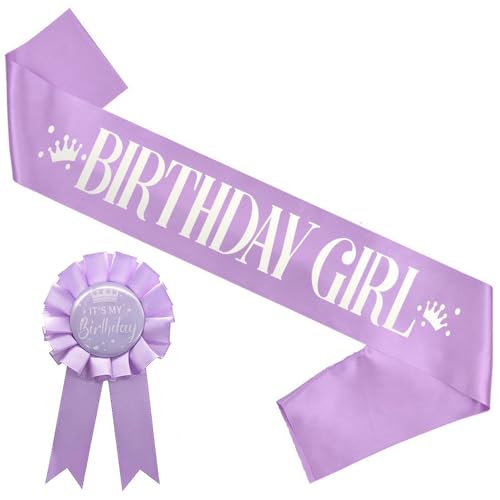 SCRDPRAD It's My Birthday Badge Pin Birthday Brooch Pin Party Birthday Pins Brooch Belt for Girls 2Pcs Birthday Party Decorations-Purple