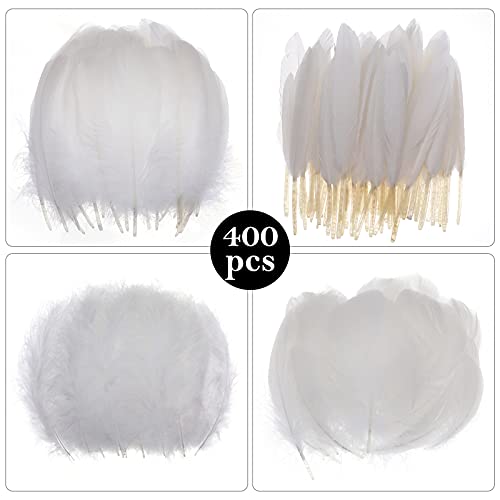 MWOOT 4 Styles Assorted Crafts Feathers, 400Pcs White Feathers - Image 4