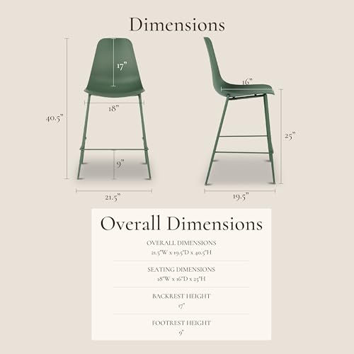Image of Poly & BARK Isla Bar Stools Set of 3 - Counter Height Bar Stool for Kitchen - Set of Counter Stools - Indoor /Outdoor Barstools - Modern Kitchen Bar Stools - Pistachio Green
