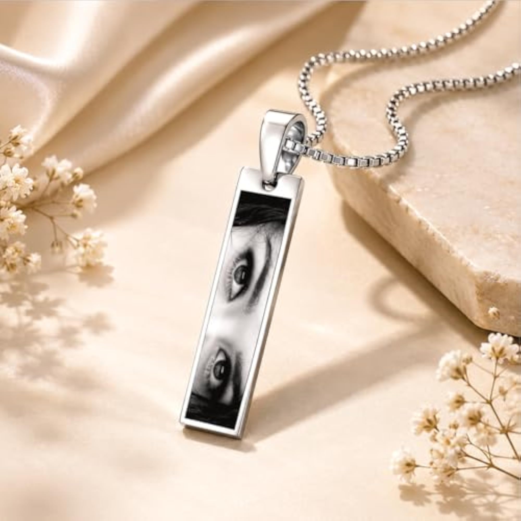 Personalized Eye Photo Necklace for Women & Men, Custom Engraved Pendant