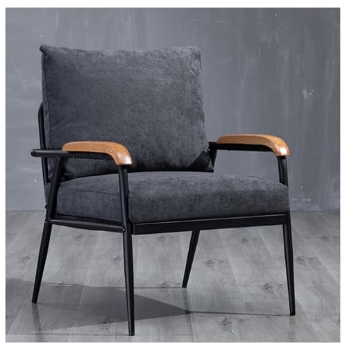 Elegante sofá tapizado negro con reposabrazos de madera maciza, sillas modernas para sala de espera, perfecto para salas de estar, oficinas y zonas de recepción