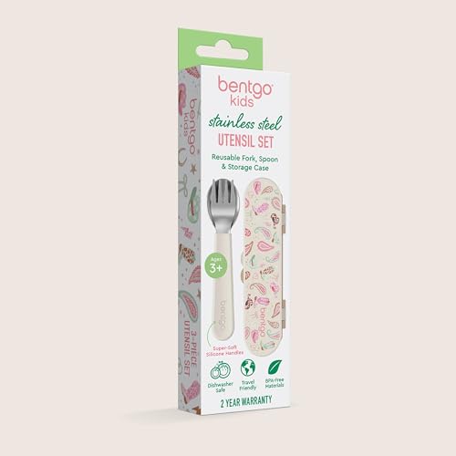 Image of Bentgo Kids Stainless Steel Utensil Set - Reusable Fork, Spoon & Storage Case, PFAS- & BPA-Free, Easy-Grip Handles, Lightweight, Dishwasher Safe, School Lunch, Travel & Outdoors (NEW Cowgirl Dreams)