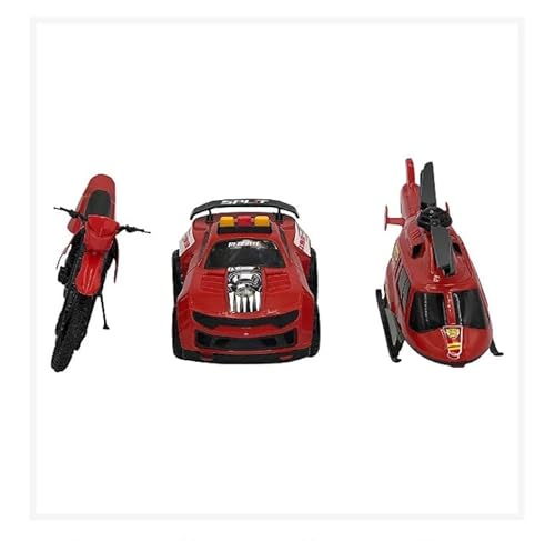 TRIPLO BS KIT DE BRINQUEDOS DE POLÍCIA COM CARRO, MOTO E HELICÓPTERO - VERMELHO