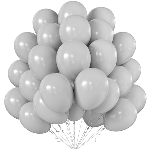 Image of KALOR 12 Inch Gray Balloons, 50 Pcs Latex Helium Balloons for Kid's Birthday Party, Baby Shower, Wedding, Graduate Party Decorations