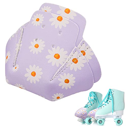 2 Pieces Roller Skate Toe Guards Artificial Leather Toe Guards Protectors for Quad Roller Skate (Purple,Daisy)