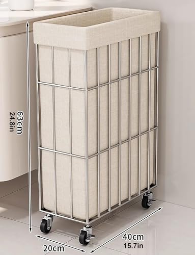 Small Square Laundry Basket with Waterproof Cloth Cover, Removable, Brakeable Wheels, Carbon Steel Frame, Portable Laundry Organizer, Stylish Hamper for Home Use