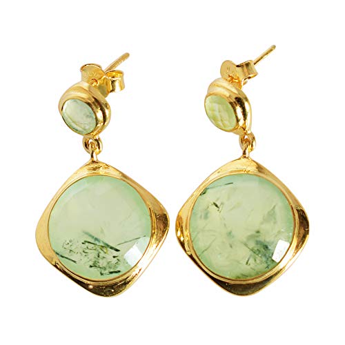 Boucles d'oreilles prehnite verte en argent sterling faites main