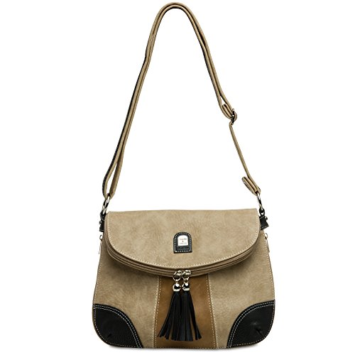 Caspar TS1028 Damen Tasche Handtasche Rucksack Umhängetasche - diverse Modelle, Farbe:#15105 braun beige schwarz Umhängetasche, Größe:One Size