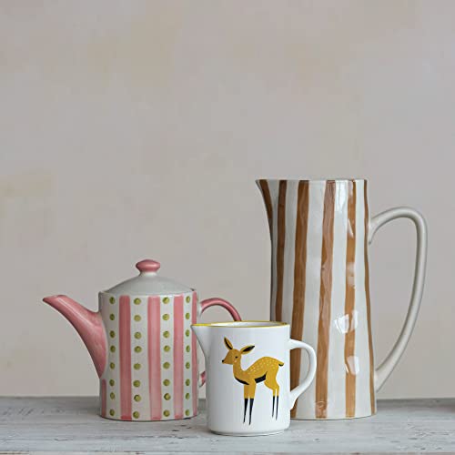 Creative Co-Op Stoneware Painted Design And Strainer, Multicolor Teapot, Multi #TOP3