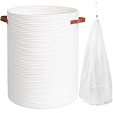 Goodpick Tall Laundry Basket, 60L White Laundry Hamper with laundry Bag for Blankets, Clothes, Large Laundry Basket for Bedroom, 15 x 20 Inches